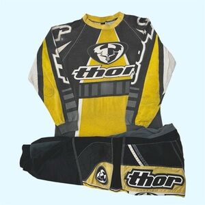 Vintage 90s Thor Motocross Jersey Riding Pants Set Large 34 Yellow Distressed